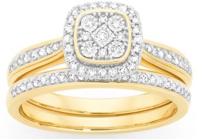 9ct-Gold-Diamond-Cushion-Shaped-Bridal-Set on sale