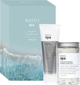 Natio-Sunlit-Spa-Heavenly-Hand-Cream-90mL-Relaxing-Magnesium-Mineral-Bath-Salts-350g on sale