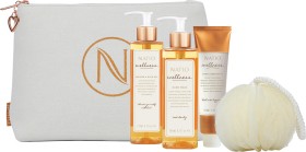 Natio-Radiant-Beam-Shower-Bath-Gel-275mL-Hand-Wash-240mL-Hand-Cream-SPF-15-100mL-with-Wellness-Bath-Ball-Cosmetic-Bag on sale