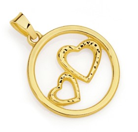 9ct-Gold-Diamond-cut-Double-Hearts-in-Circle-Pendant on sale