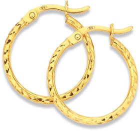 9ct-Gold-2x15mm-Diamond-cut-Hoop-Earrings on sale