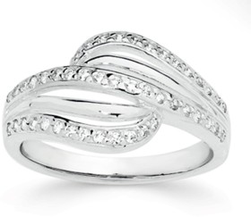 Sterling-Silver-Cubic-Zirconia-Wave-Band-Ring on sale