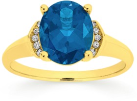 9ct-Gold-London-Blue-Topaz-Diamond-Ring on sale