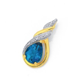9ct-Gold-London-Blue-Topaz-Diamond-Pendant on sale
