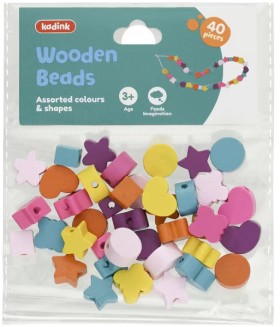 Kadink+Wooden+Beads+Assorted+Shapes+%26amp%3B+Colours+40+Pack