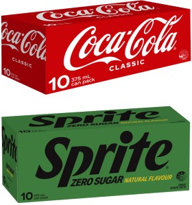 Coca-Cola, Fanta or Sprite Soft Drink 10x375mL