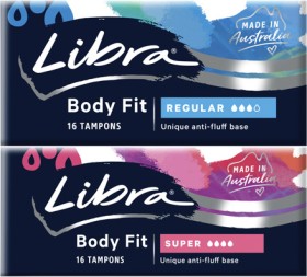 Libra Body Fit Regular or Super Tampons 16 Pack