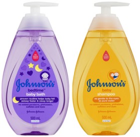 Johnson's Bedtime Baby Bath or Baby Shampoo 500mL