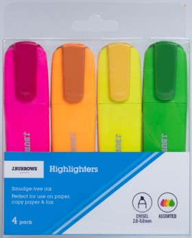 J-Burrows-Highlighters-Assorted-4-Pack on sale