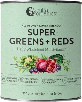 Nutra-Organics-Super-Greens-Reds-Powder-300g on sale