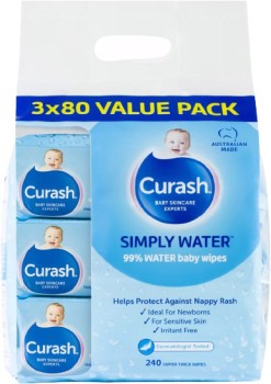 Curash-Simply-Water-3-x-80-Baby-Wipes on sale