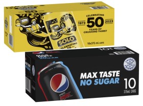 Pepsi-Solo-or-Schweppes-Soft-Drink-10x375mL on sale