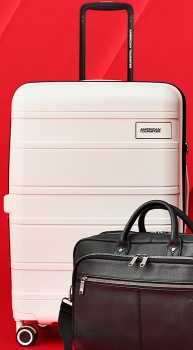 American-Tourister-Light-Max-Spinner-69cm-Expandable-in-Off-White on sale
