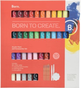 Born+Acrylic+Paint+Set+with+Accessories+50+Pieces