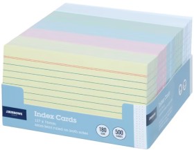 J.Burrows+Index+Cards+Ruled+127+x+76mm+Assorted+500+Pack