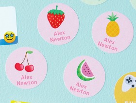 Tropical-Fruit-Round-Name-Labels-30pk on sale