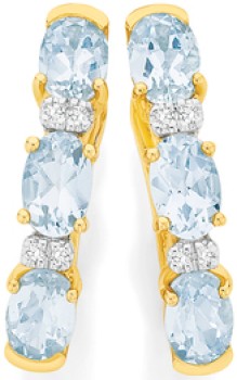9ct-Gold-Aquamarine-Diamond-Huggie-Earrings on sale