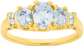 9ct-Gold-Aquamarine-Diamond-Trilogy-Ring on sale