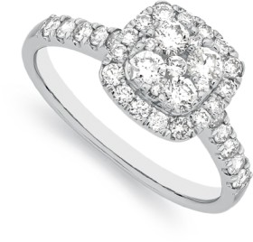 9ct-White-Gold-Diamond-Cushion-Shape-Ring on sale