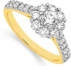 18ct-Gold-Diamond-Flower-Cluster-Ring on sale