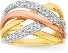 9ct-Tri-Tone-Diamond-Pave-Crossover-Dress-Ring on sale
