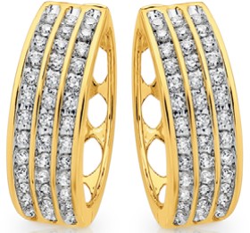 9ct-Gold-Diamond-Three-Row-Huggie-Earrings on sale
