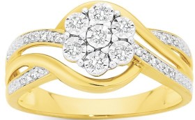 9ct-Gold-Diamond-Flower-Wrap-Ring on sale
