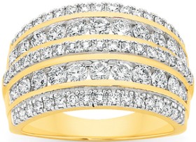 9ct-Gold-Diamond-Five-Row-Wide-Band on sale