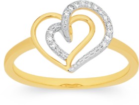 9ct-Gold-Diamond-Double-Heart-Ring on sale