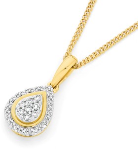 9ct-Gold-Diamond-Pear-Shape-Drop-Pendant on sale