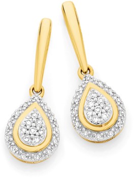 9ct-Gold-Diamond-Pear-Shape-Drop-Stud-Earrings on sale