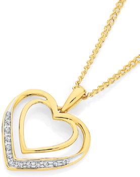 9ct-Gold-Diamond-Double-Heart-Pendant on sale