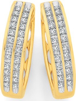 9ct-Gold-Diamond-Double-Row-Huggie-Earrings on sale