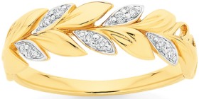 9ct-Gold-Diamond-Leaves-Ring on sale