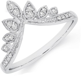 9ct-White-Gold-Diamond-Crown-Ring on sale