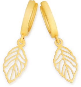 9ct-Gold-Open-Leaf-Drop-Huggie-Earrings on sale