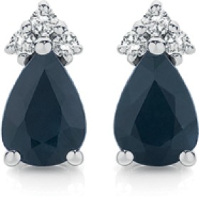 9ct-Gold-Black-Sapphire-Diamond-Pear-Shape-Stud-Earrings on sale
