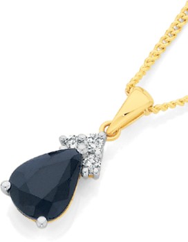 9ct-Gold-Black-Sapphire-Diamond-Pear-Pendant on sale