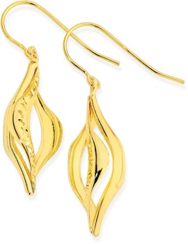 9ct-Gold-Polished-Diamond-Cut-Pointed-Open-Wave-Hook-Drop-Earrings on sale