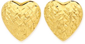 9ct-Gold-Diamond-Cut-Heart-Stud-Earrings on sale