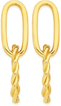 9ct-Gold-Polished-Twist-Double-Oval-Drop-Stud-Earrings on sale