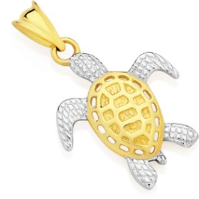 9ct-Gold-Two-Tone-Diamond-Cut-Turtle-Pendant on sale