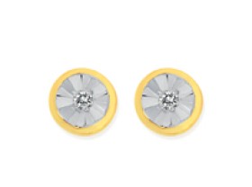 9ct-Two-Tone-Gold-Diamond-Bezel-Stud-Earrings on sale