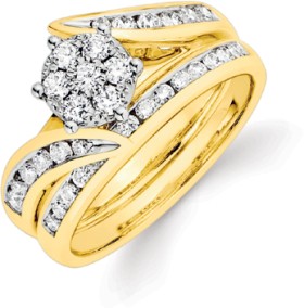 9ct-Gold-Diamond-Cluster-Bridal-Set on sale