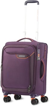 American-Tourister-Applite-4E-Expandable-Spinner-in-Purple-and-Orange on sale