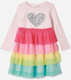 Milkshake-Rainbow-Tiered-Tulle-Dress-with-Sequin-Heart on sale