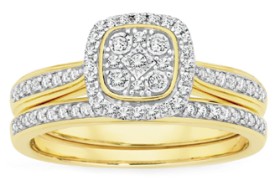 9ct-Gold-Diamond-Cushion-Shaped-Bridal-Set on sale