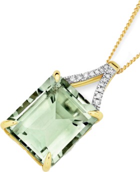 9ct-Gold-Green-Amethyst-Emerald-Cut-Slider-Pendant on sale