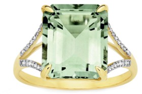 9ct-Gold-Green-Amethyst-Emerald-Cut-Dress-Ring on sale