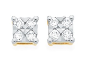 9ct-Gold-Diamond-Square-Stud-Earrings on sale